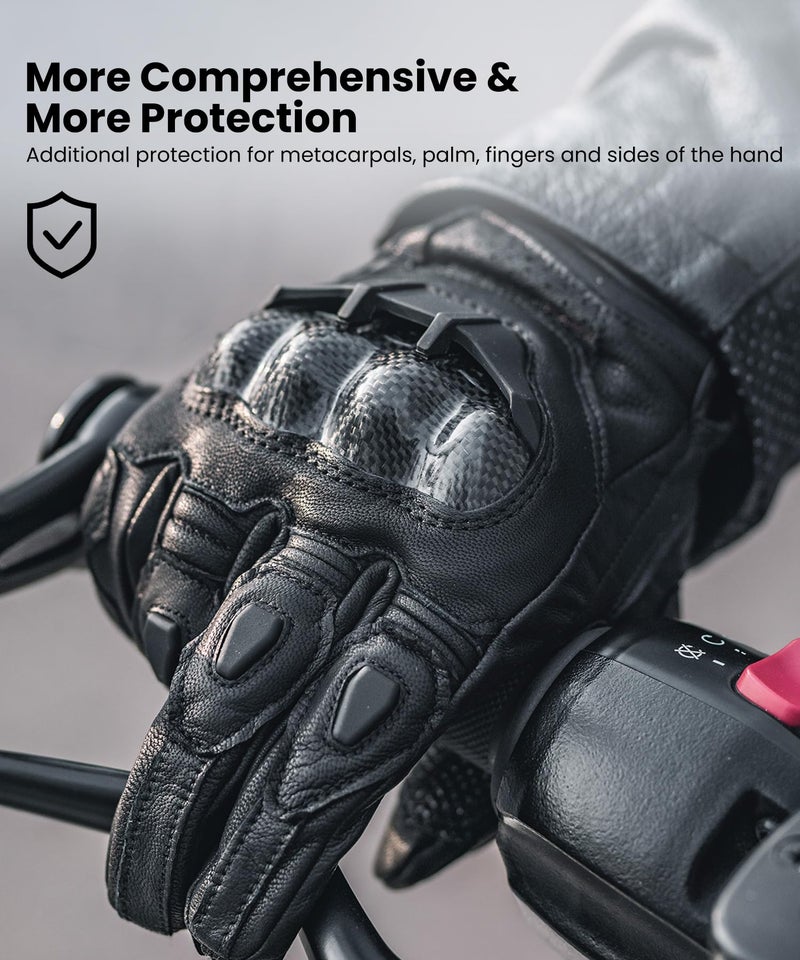 ILM Air Flow Leather Motorcycle Gloves Touchscreen for Men and Women Model-GRC01 (M, Black) - Image 2